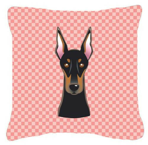 Checkerboard Pink Doberman Canvas Fabric Decorative Pillow BB1245PW1414 - the-store.com