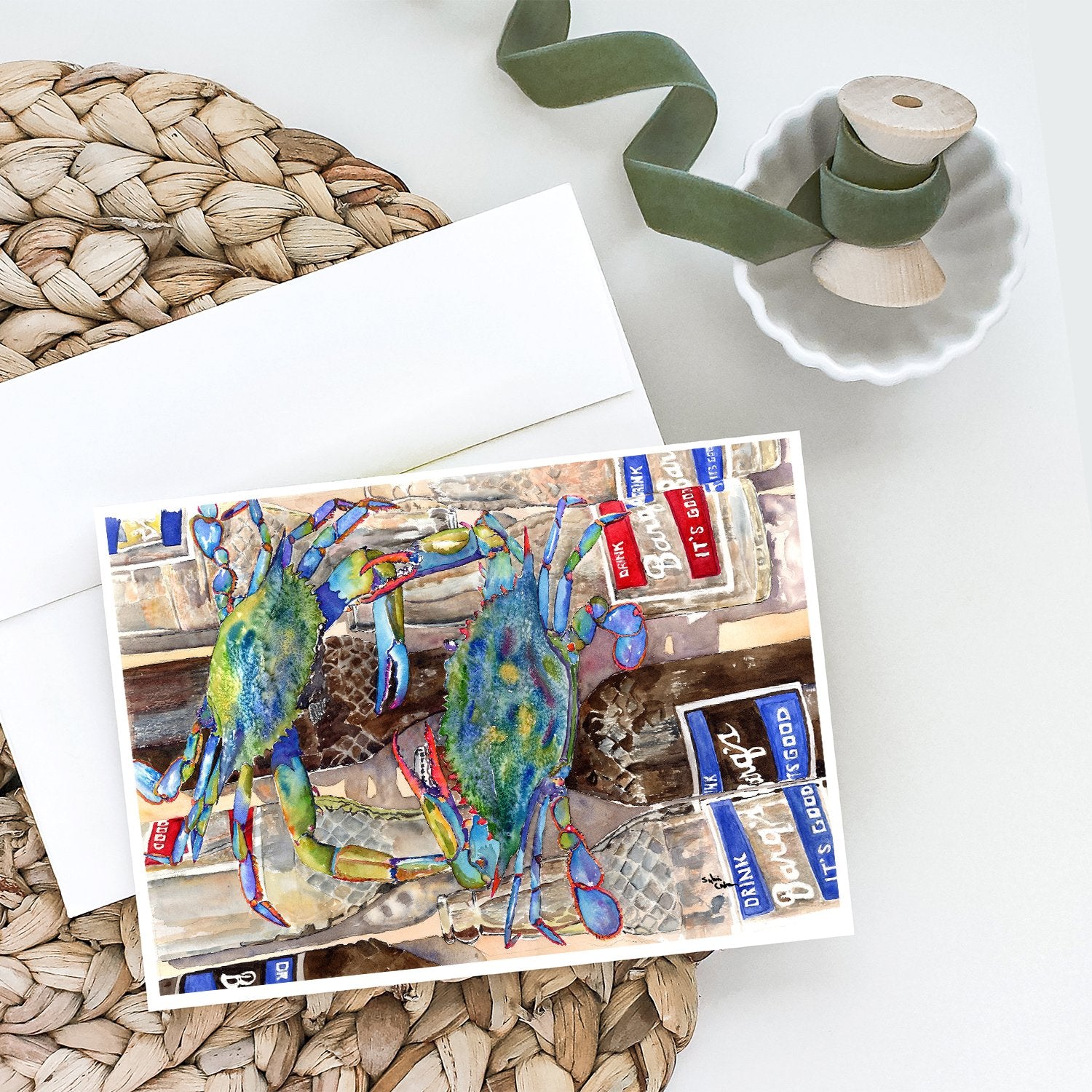 Caroline's Treasures Blue Crabby Bottles of Barqs Rootbeer Greeting Cards - Blank Note Cards – 8-Pack of Artist-Designed Cards with Envelopes