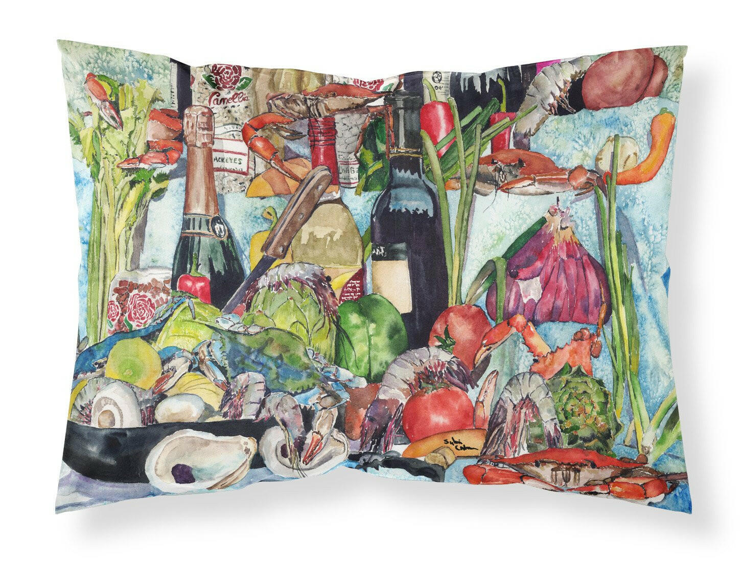Wine Crab Shrimp and Oysters Moisture wicking Fabric standard pillowcase by Caroline's Treasures