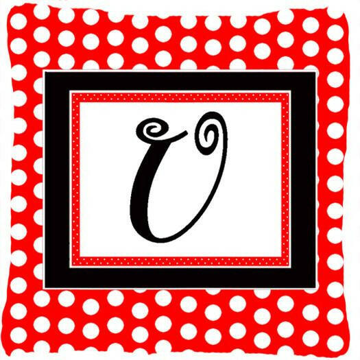 Monogram - Initial  U Red Black Polka Dots Decorative   Canvas Fabric Pillow - the-store.com