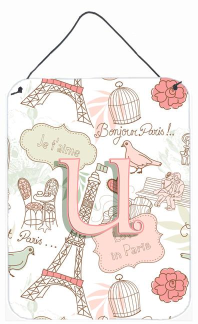 Letter U Love in Paris Pink Wall or Door Hanging Prints CJ2002-UDS1216 by Caroline&#39;s Treasures