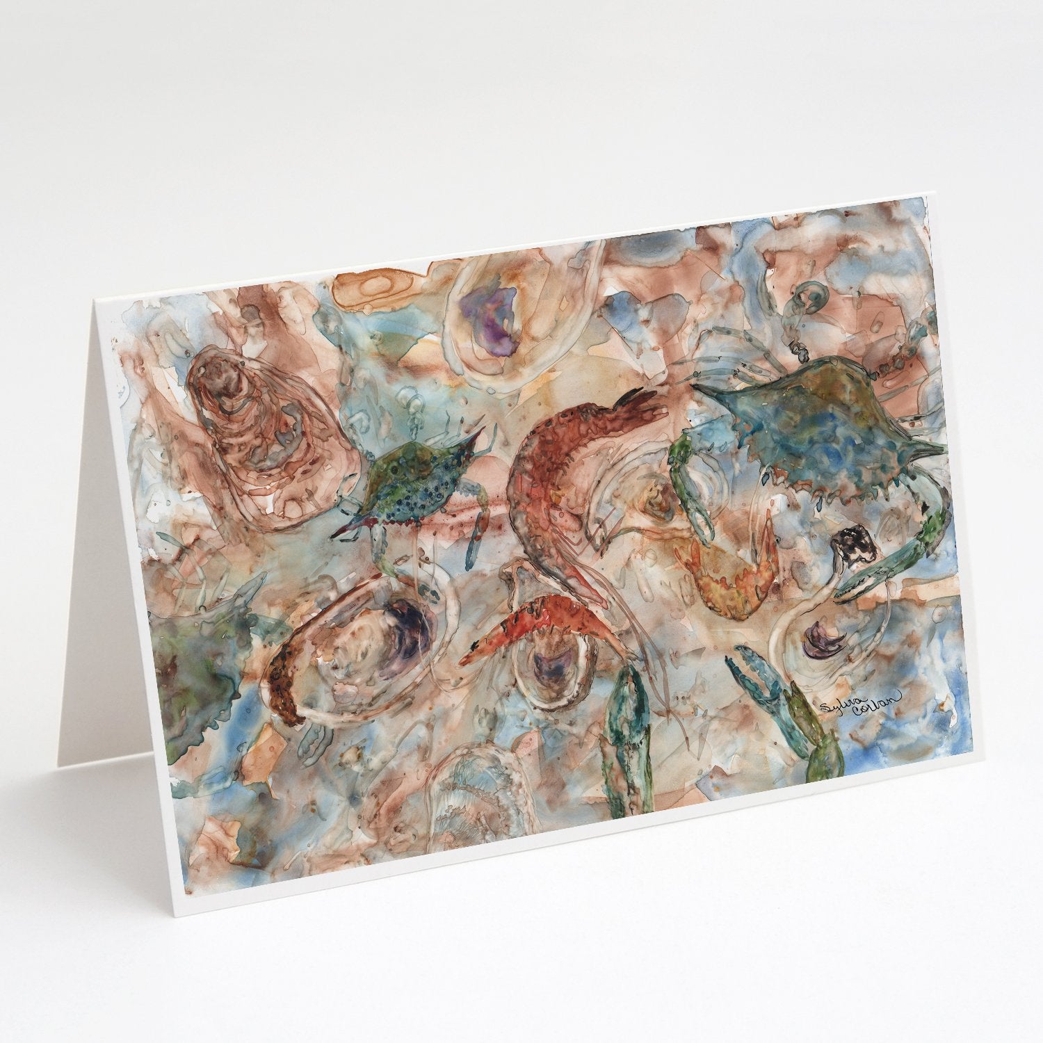 Buy this Crabs, Shrimp and Oysters on the loose Greeting Cards and Envelopes Pack of 8