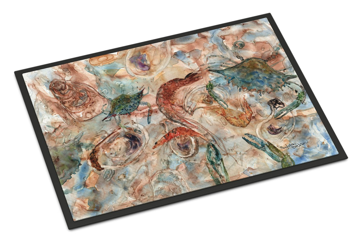 Crabs, Shrimp and Oysters on the loose Indoor or Outdoor Mat 24x36 8939JMAT by Caroline&#39;s Treasures