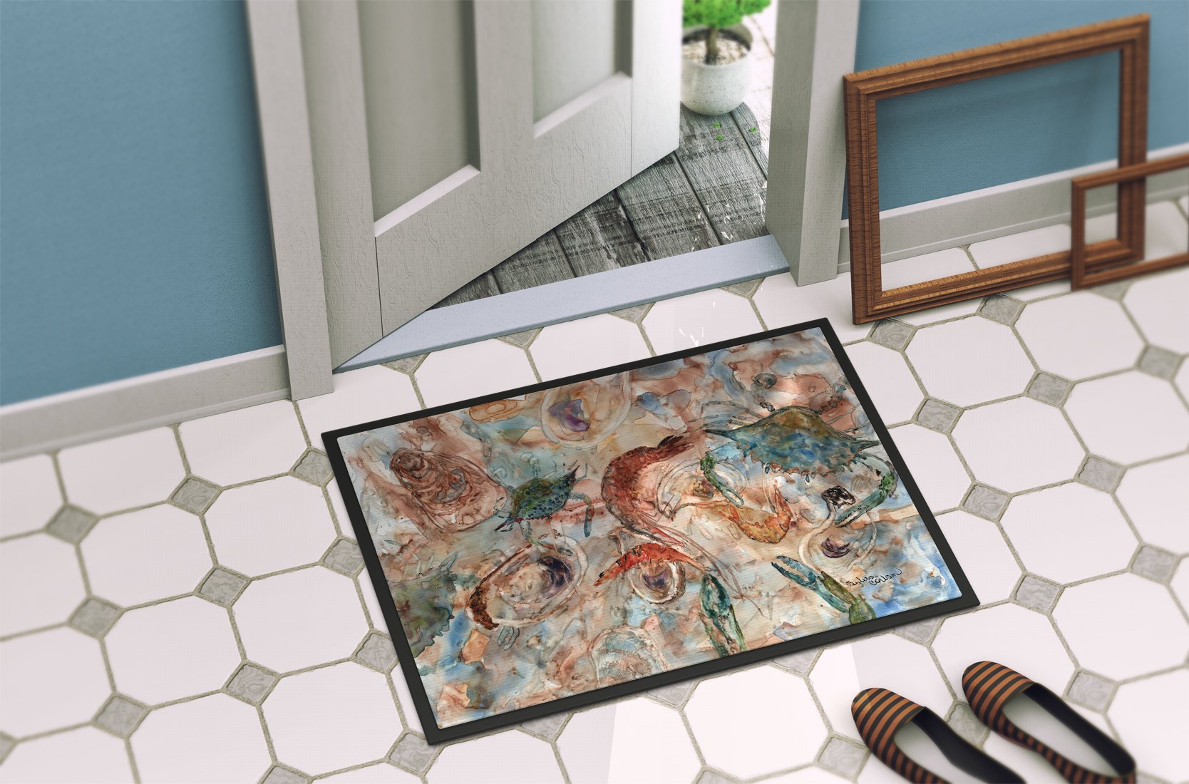 Crabs, Shrimp and Oysters on the loose Indoor or Outdoor Mat 24x36 8939JMAT by Caroline's Treasures