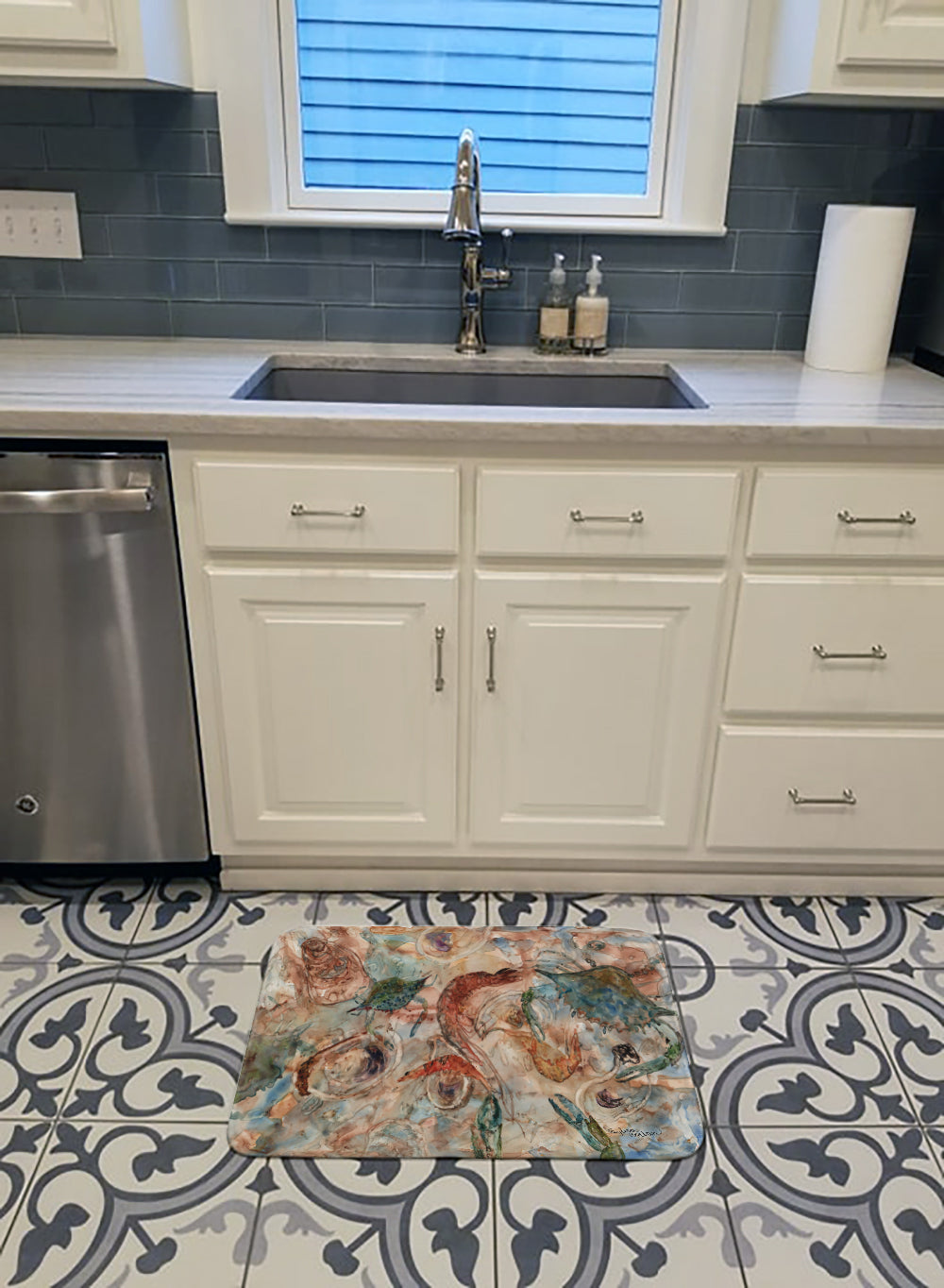 Crabs, Shrimp and Oysters on the loose Machine Washable Memory Foam Mat 8939RUG - the-store.com