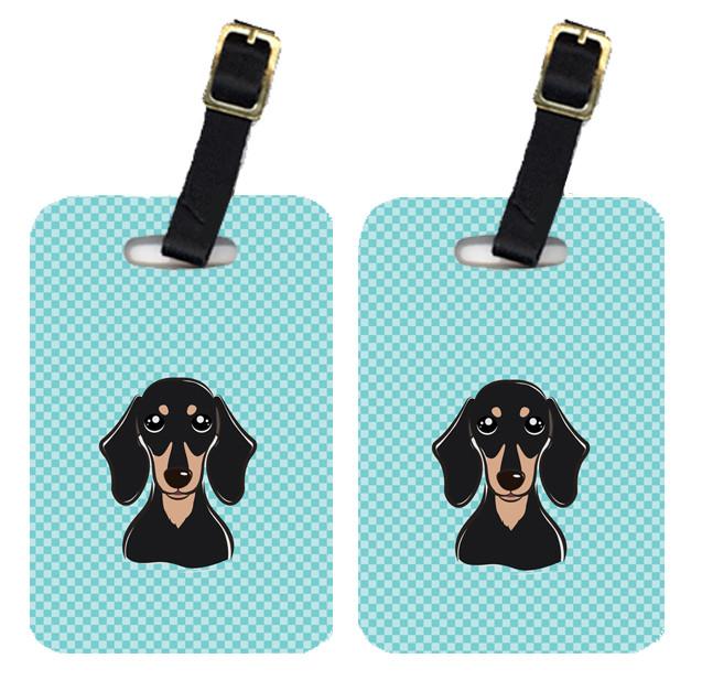 Pair of Checkerboard Blue Smooth Black and Tan Dachshund Luggage Tags BB1153BT by Caroline&#39;s Treasures
