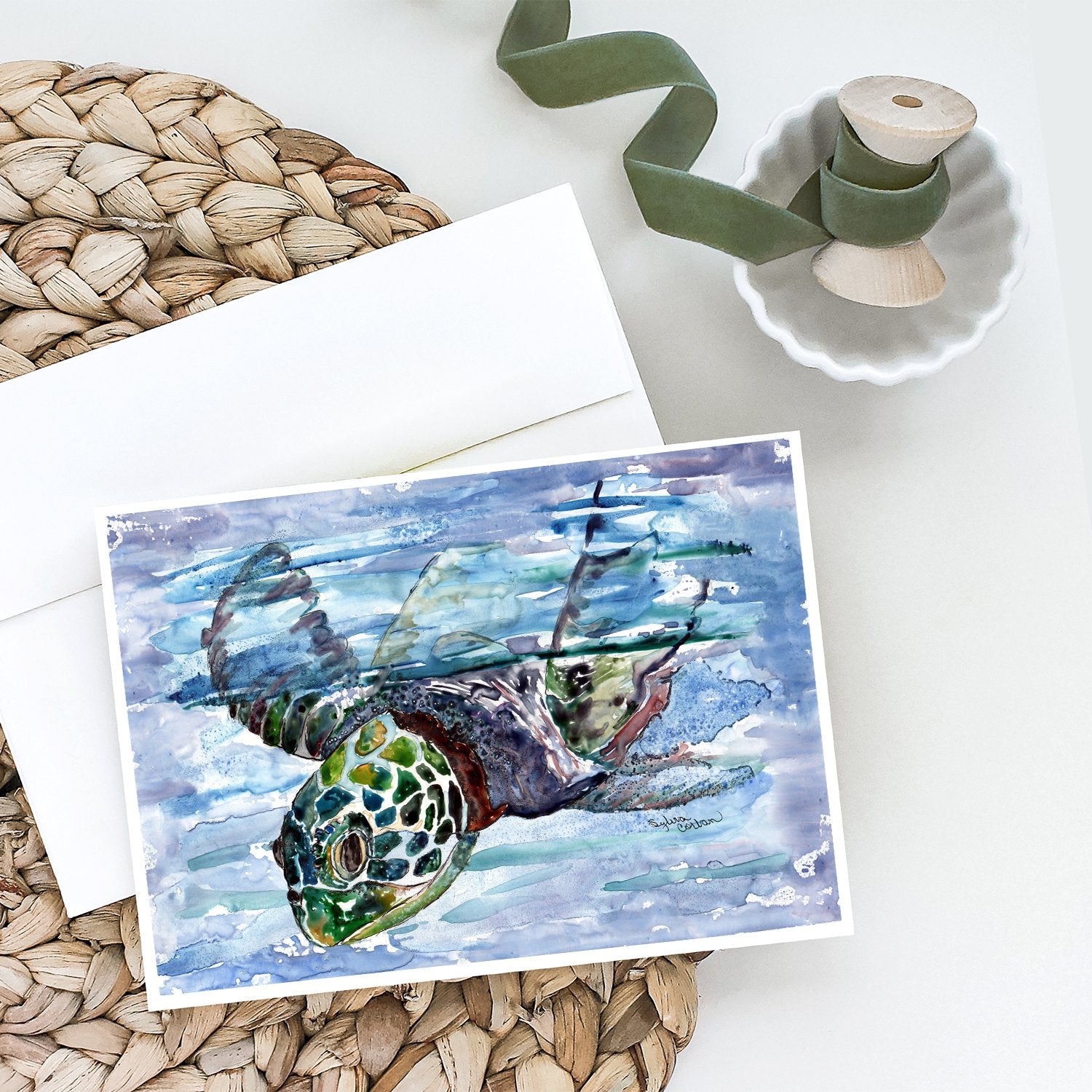 Loggerhead Turtle in a Dive Greeting Cards and Envelopes Pack of 8 - the-store.com
