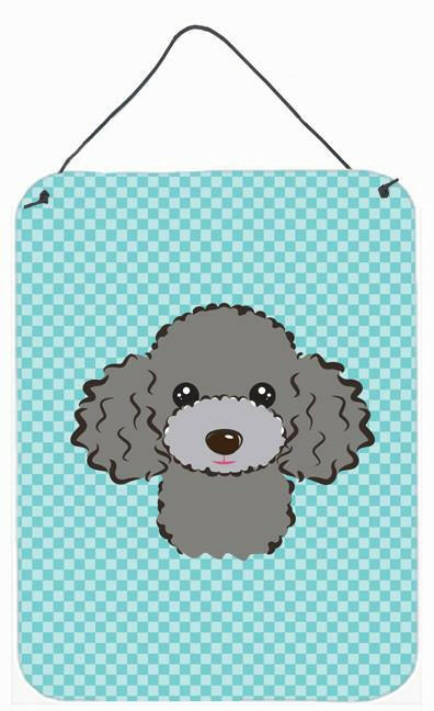 Checkerboard Blue Silver Gray Poodle Wall or Door Hanging Prints BB1197DS1216 by Caroline&#39;s Treasures