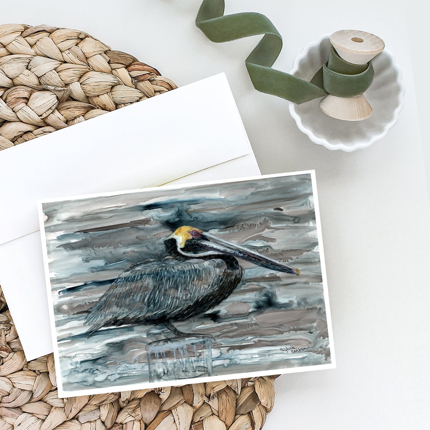 Pelican in Grey Greeting Cards and Envelopes Pack of 8 - the-store.com