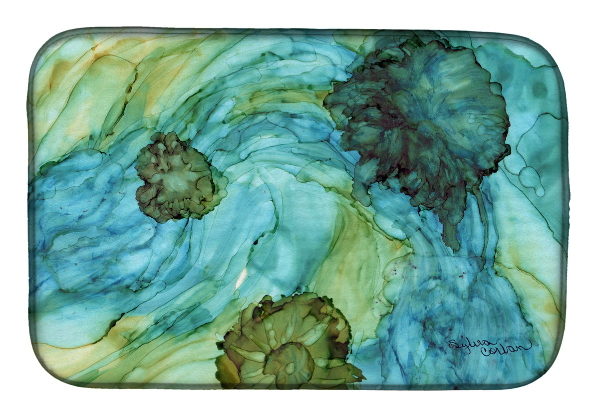 Abstract in Teal Flowers Dish Drying Mat 8952DDM  the-store.com.