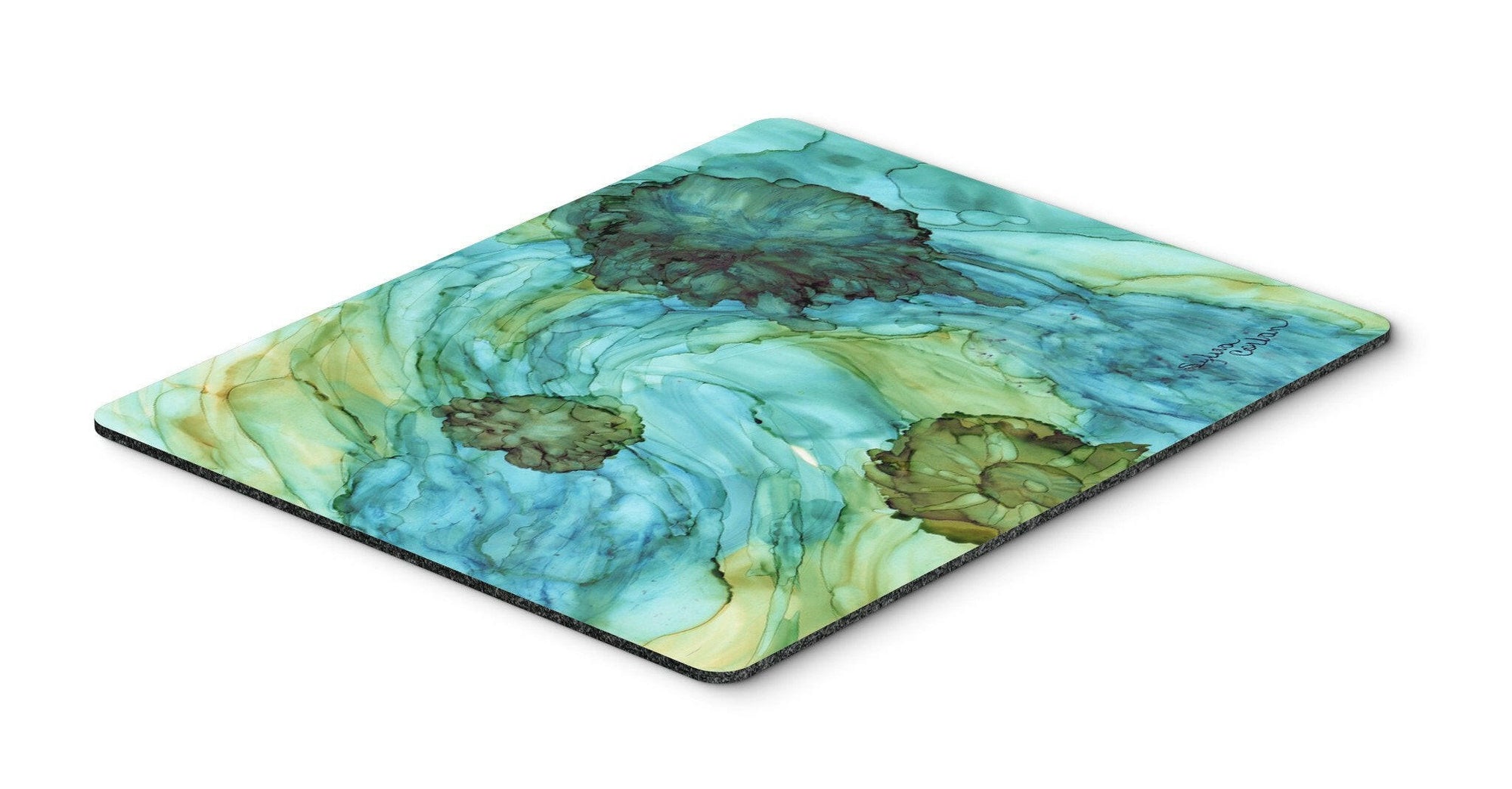 Abstract in Teal Flowers Mouse Pad, Hot Pad or Trivet 8952MP by Caroline's Treasures