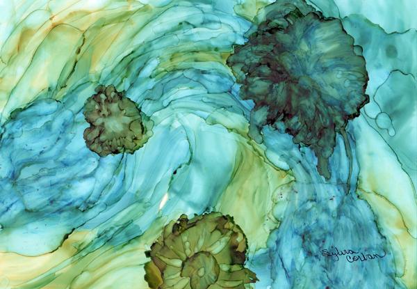 Abstract in Teal Flowers Fabric Placemat 8952PLMT by Caroline&#39;s Treasures
