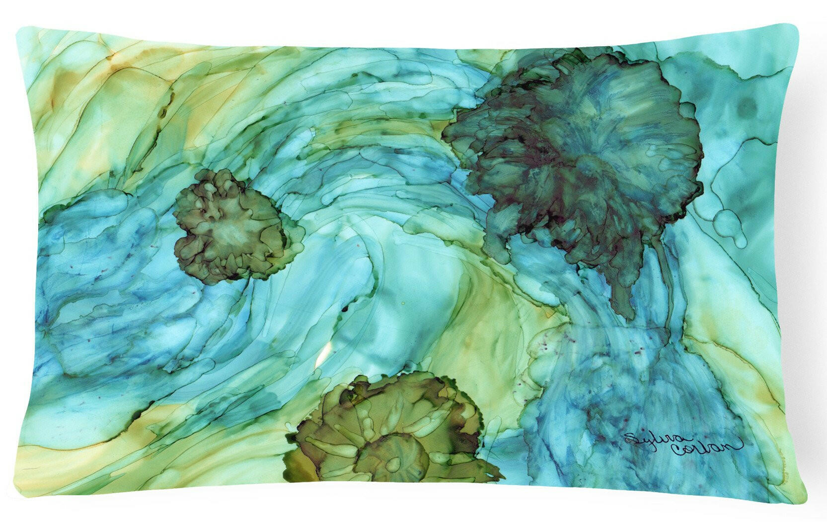 Abstract in Teal Flowers Canvas Fabric Decorative Pillow 8952PW1216 by Caroline's Treasures