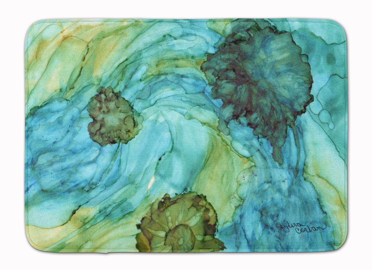 Abstract in Teal Flowers Machine Washable Memory Foam Mat 8952RUG - the-store.com