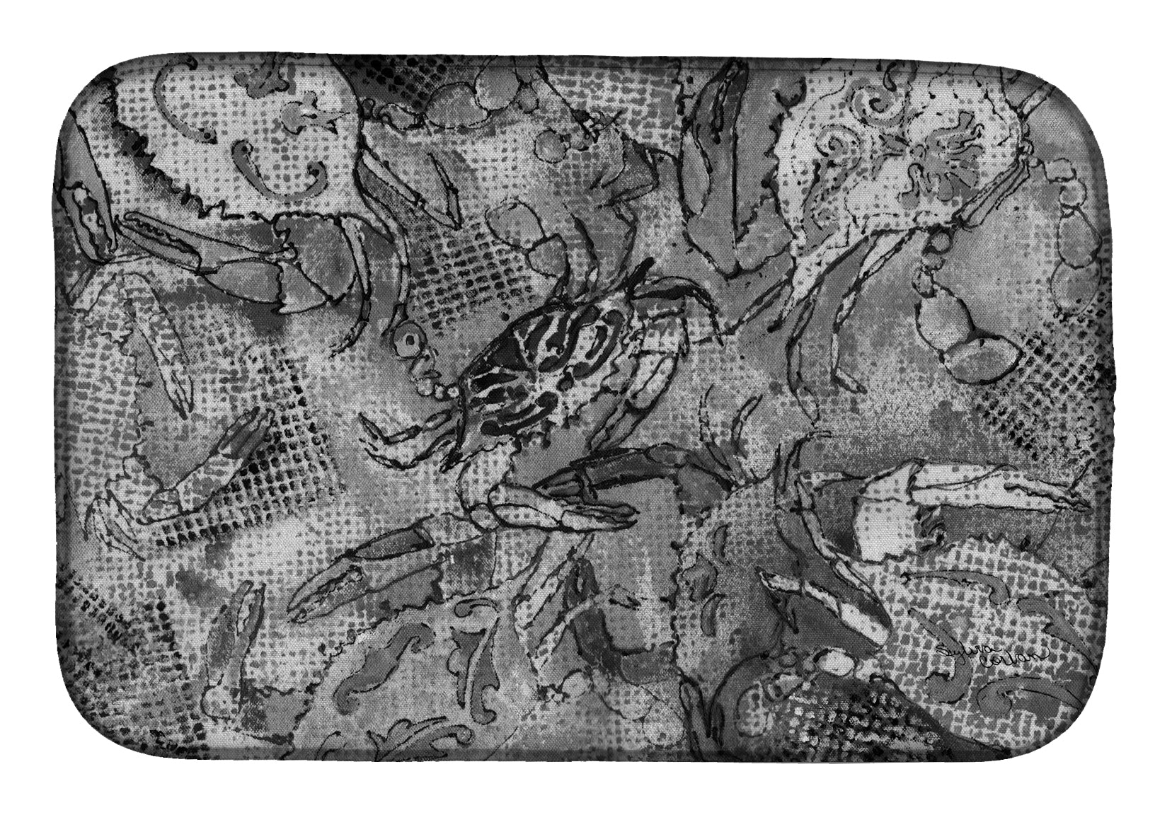 Grey Canvas Abstract Crabs Dish Drying Mat 8953DDM  the-store.com.