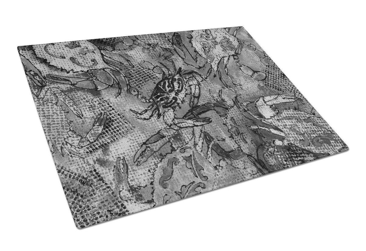 Grey Canvas Abstract Crabs Glass Cutting Board Large 8953LCB by Caroline&#39;s Treasures