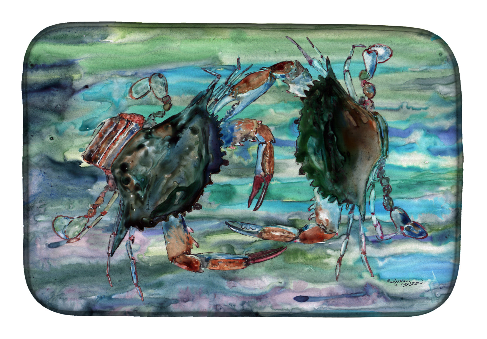 Watery Teal and Purple Crabs Dish Drying Mat 8954DDM