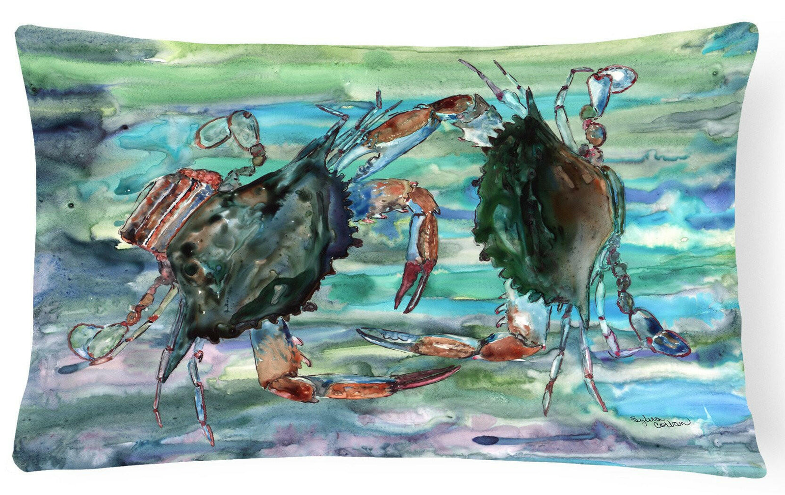 Watery Teal and Purple Crabs Canvas Fabric Decorative Pillow 8954PW1216 by Caroline's Treasures