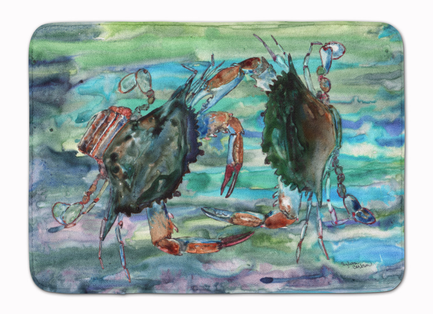 Watery Teal and Purple Crabs Machine Washable Memory Foam Mat 8954RUG - the-store.com