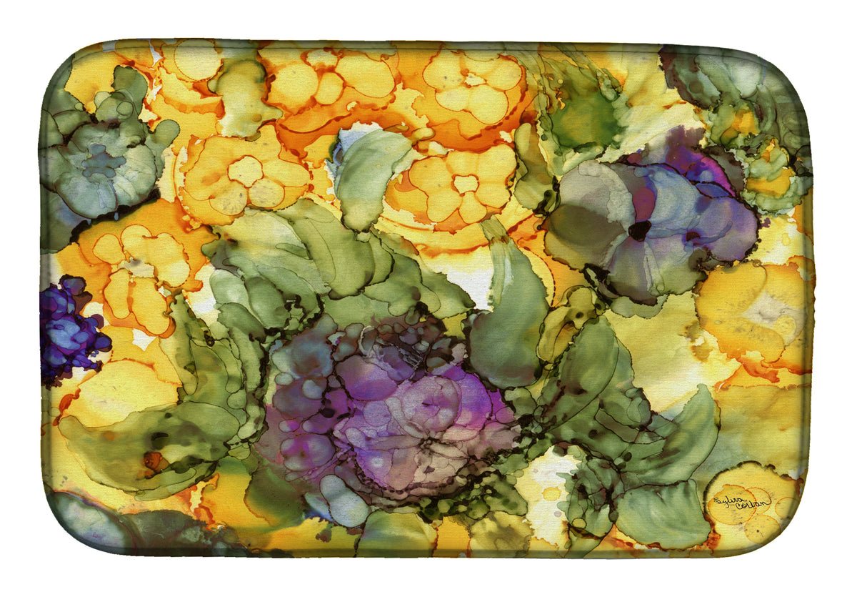 Abstract Flowers Purple and Yellow Dish Drying Mat 8958DDM  the-store.com.