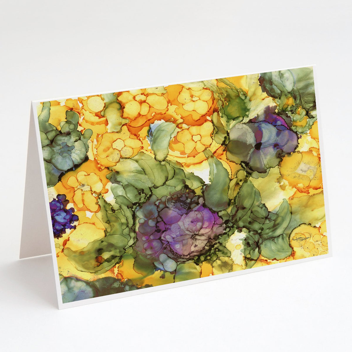 Buy this Abstract Flowers Purple and Yellow Greeting Cards and Envelopes Pack of 8
