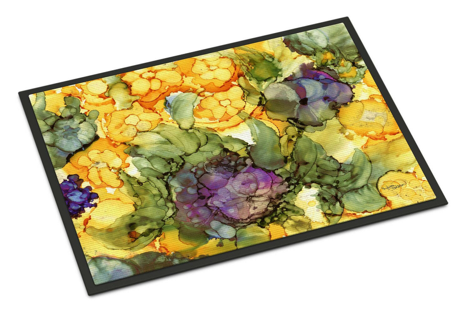 Abstract Flowers Purple and Yellow Indoor or Outdoor Mat 24x36 8958JMAT - the-store.com