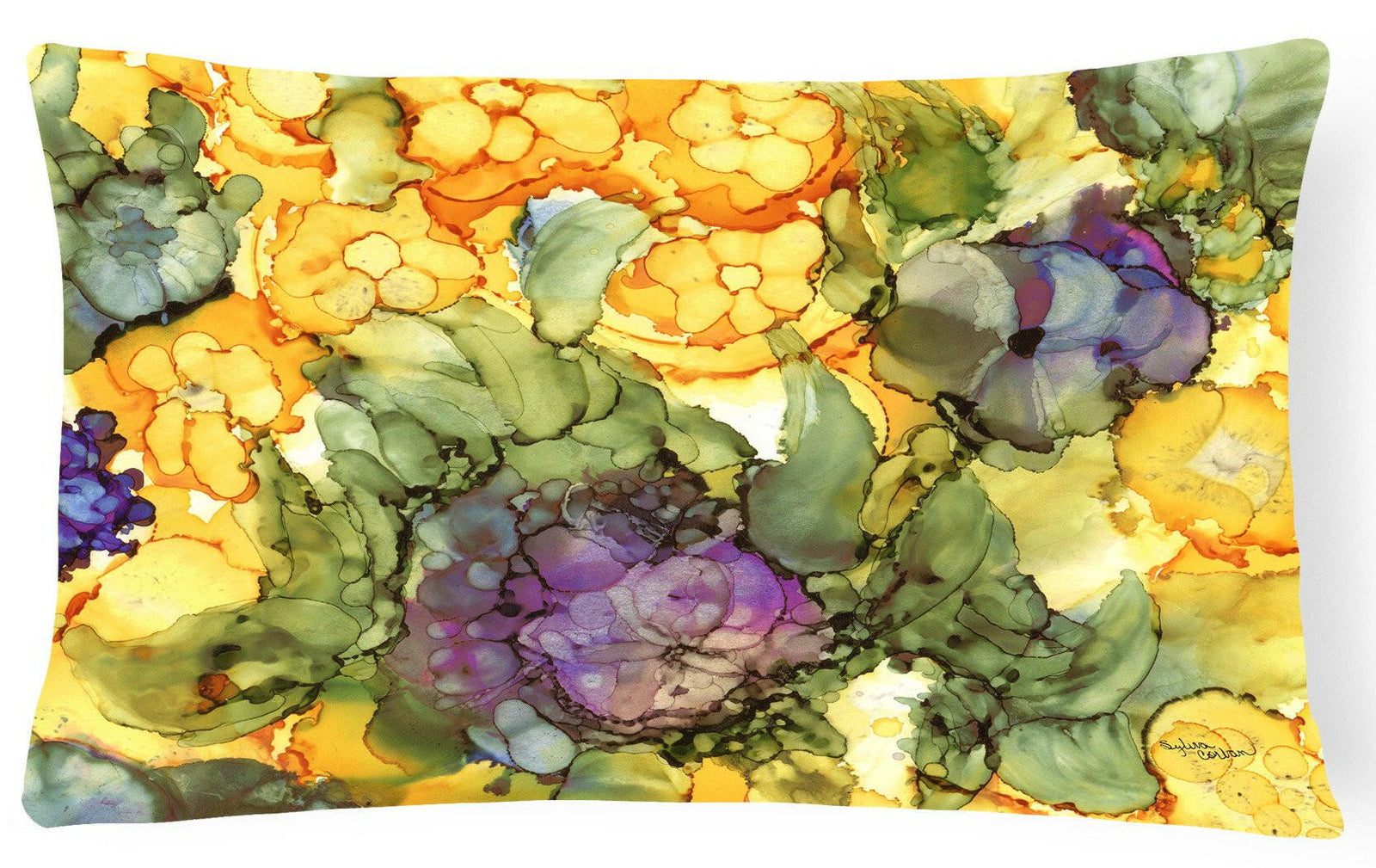 Abstract Flowers Purple and Yellow Fabric Decorative Pillow 8958PW1216 by Caroline's Treasures