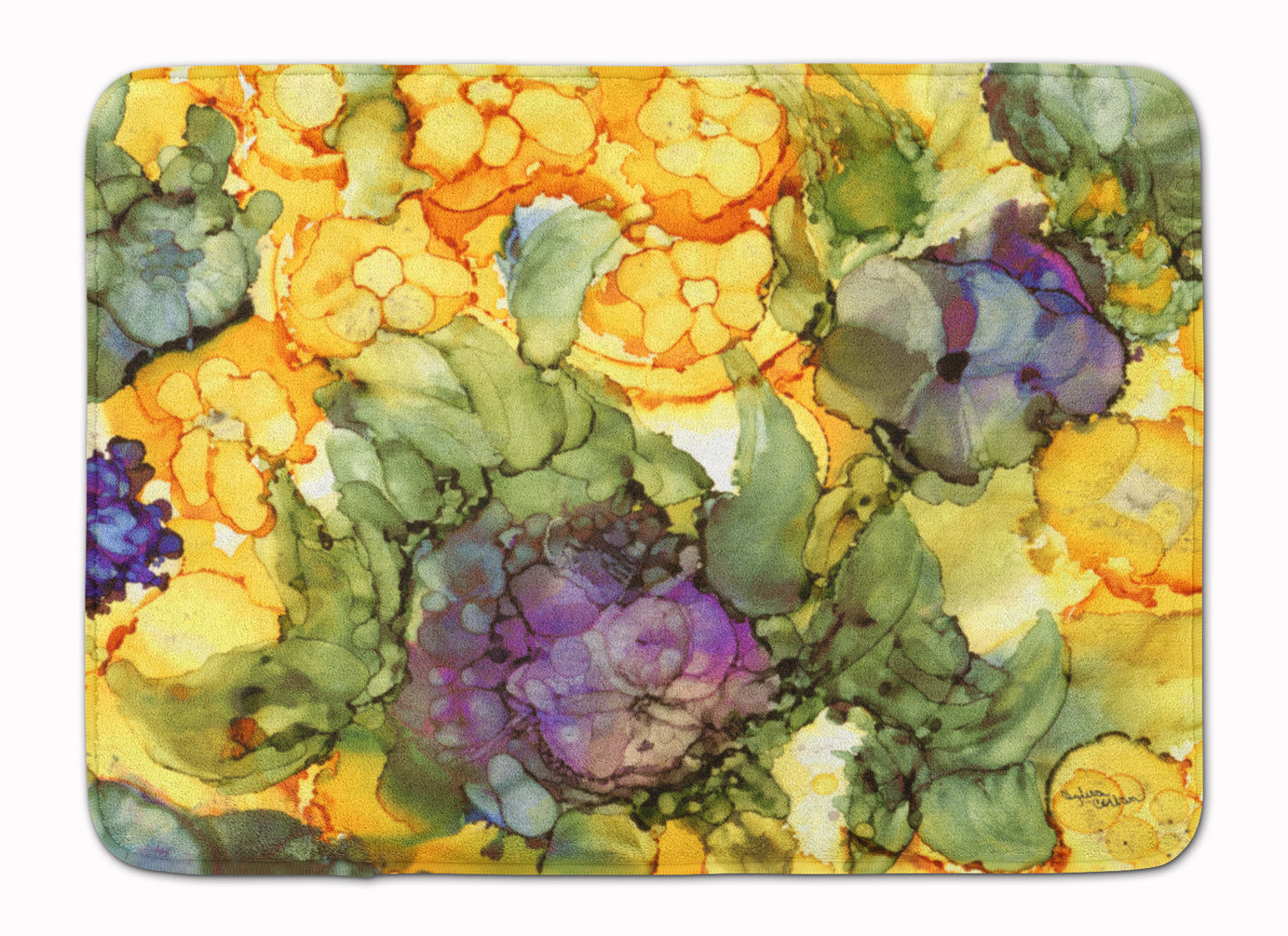 Abstract Flowers Purple and Yellow Machine Washable Memory Foam Mat 8958RUG - the-store.com
