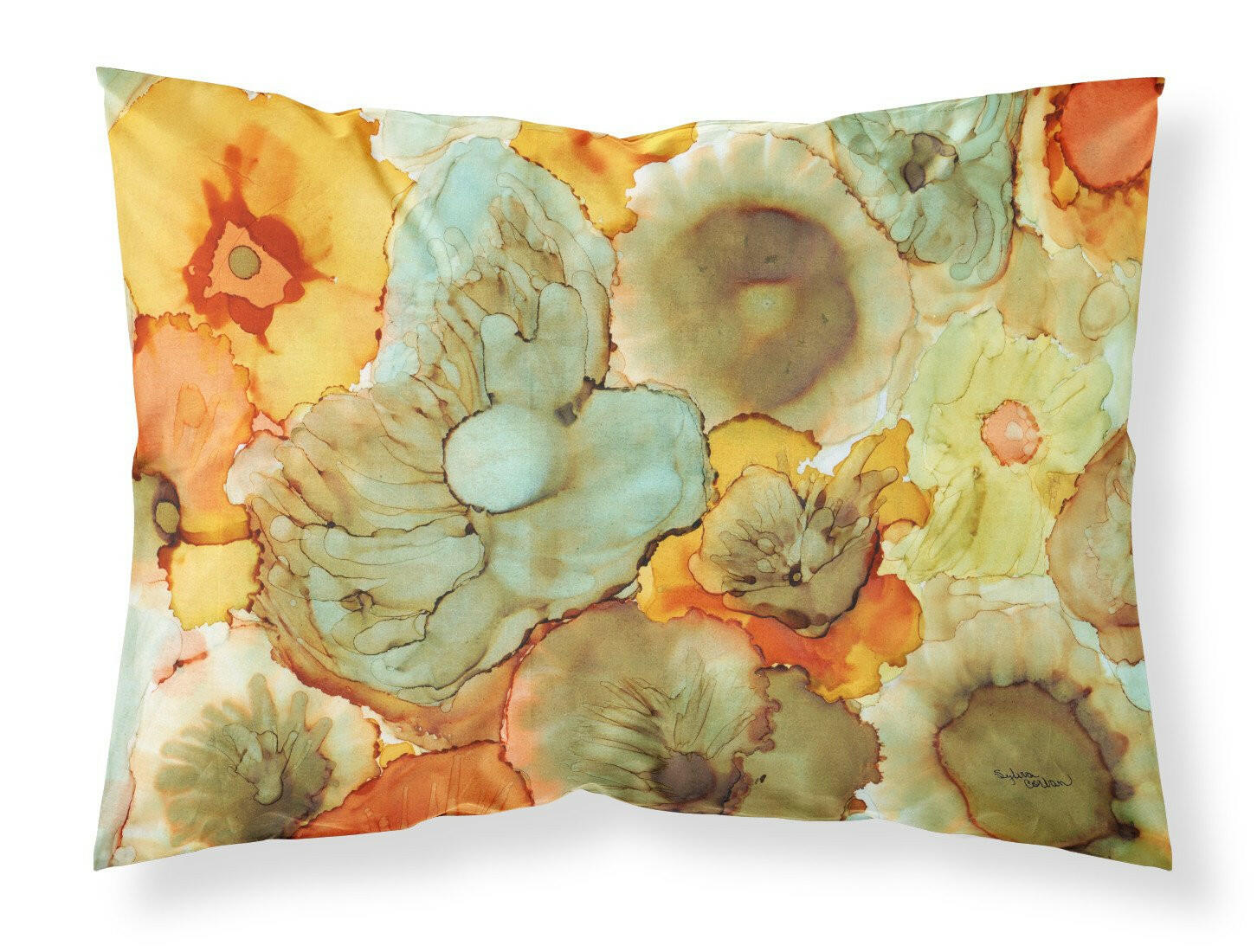 Abstract Flowers Teal and orange Fabric Standard Pillowcase 8959PILLOWCASE by Caroline's Treasures