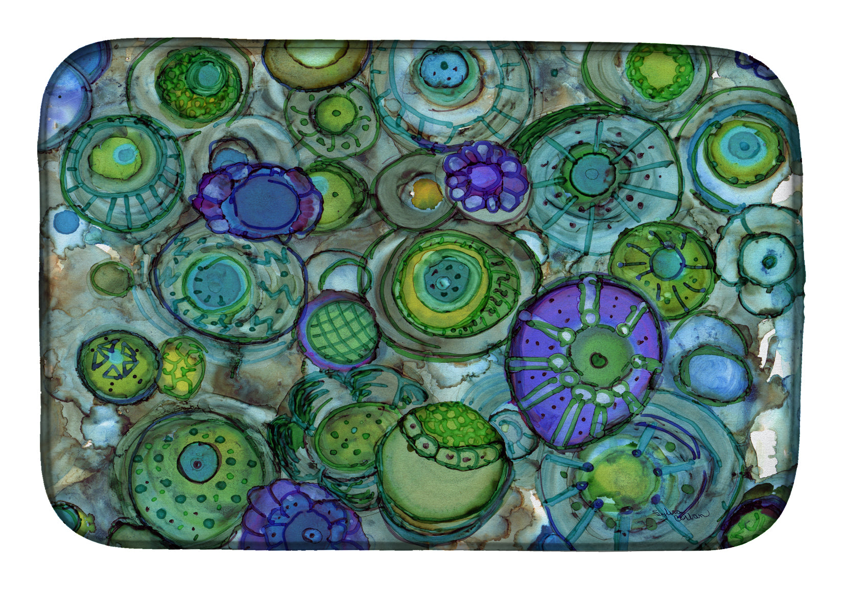 Abstract in Blues and Greens Dish Drying Mat 8962DDM  the-store.com.