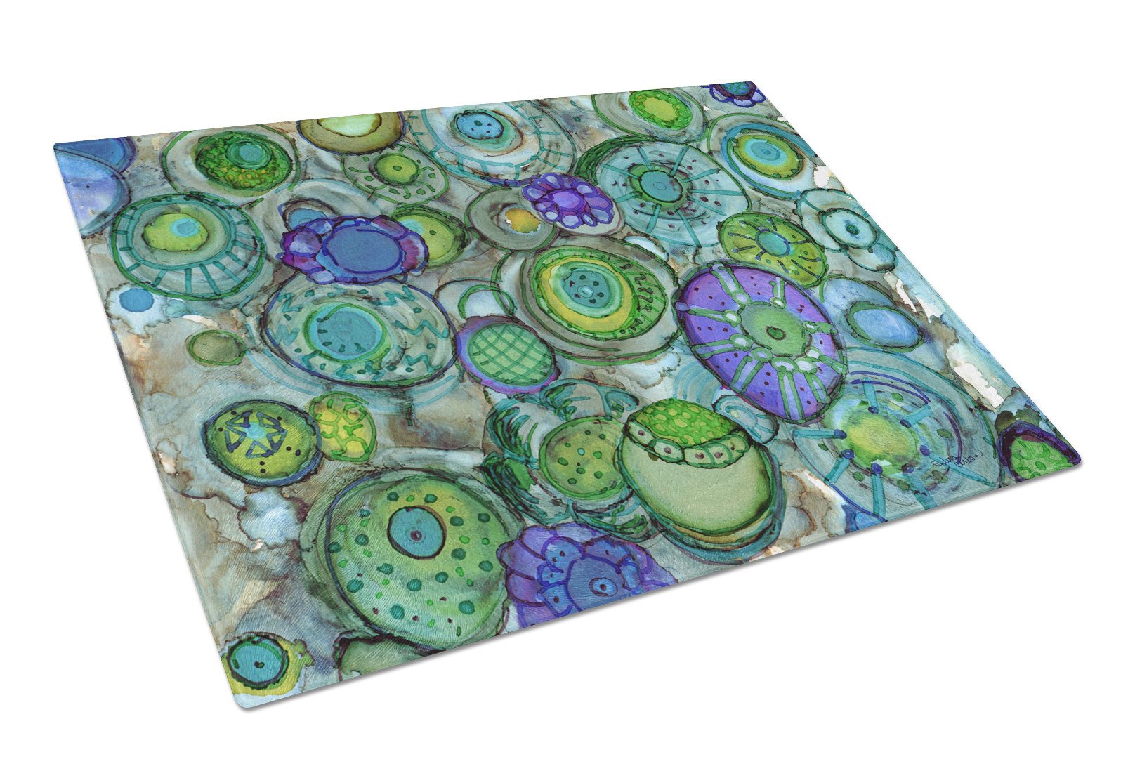 Abstract in Blues and Greens Glass Cutting Board Large 8962LCB by Caroline's Treasures