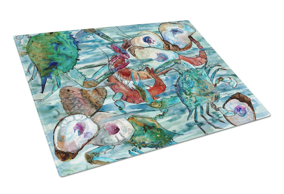 Watery Shrimp, Crabs and Oysters Glass Cutting Board Large 8964LCB by Caroline&#39;s Treasures