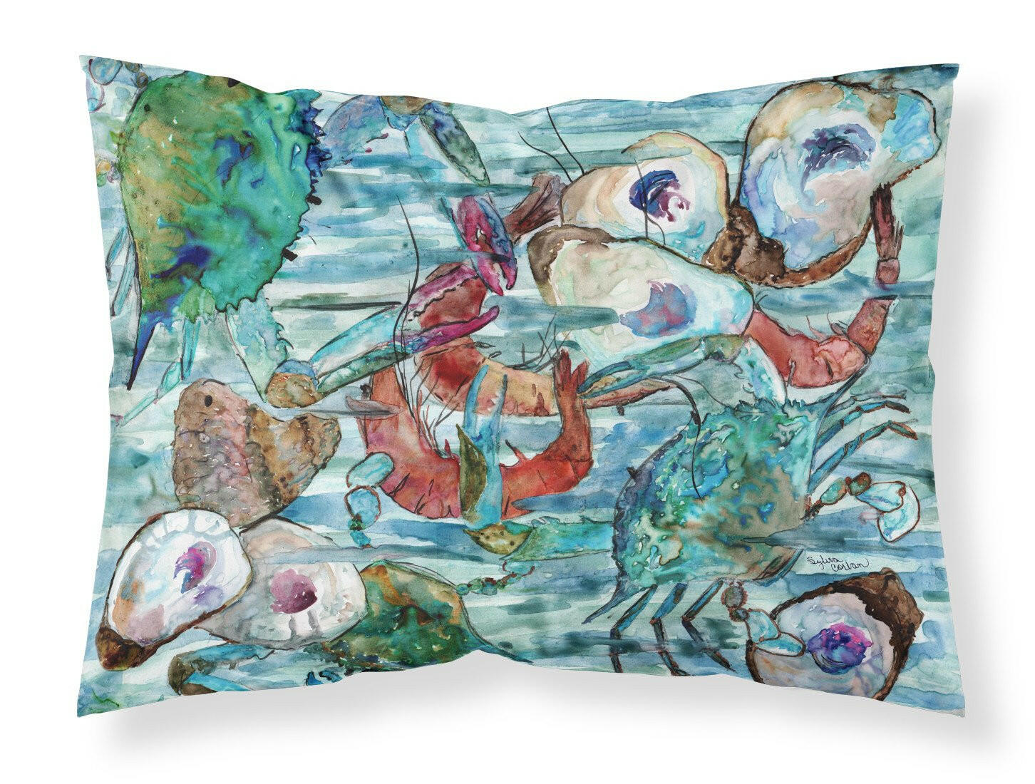Watery Shrimp, Crabs and Oysters Fabric Standard Pillowcase 8964PILLOWCASE by Caroline's Treasures