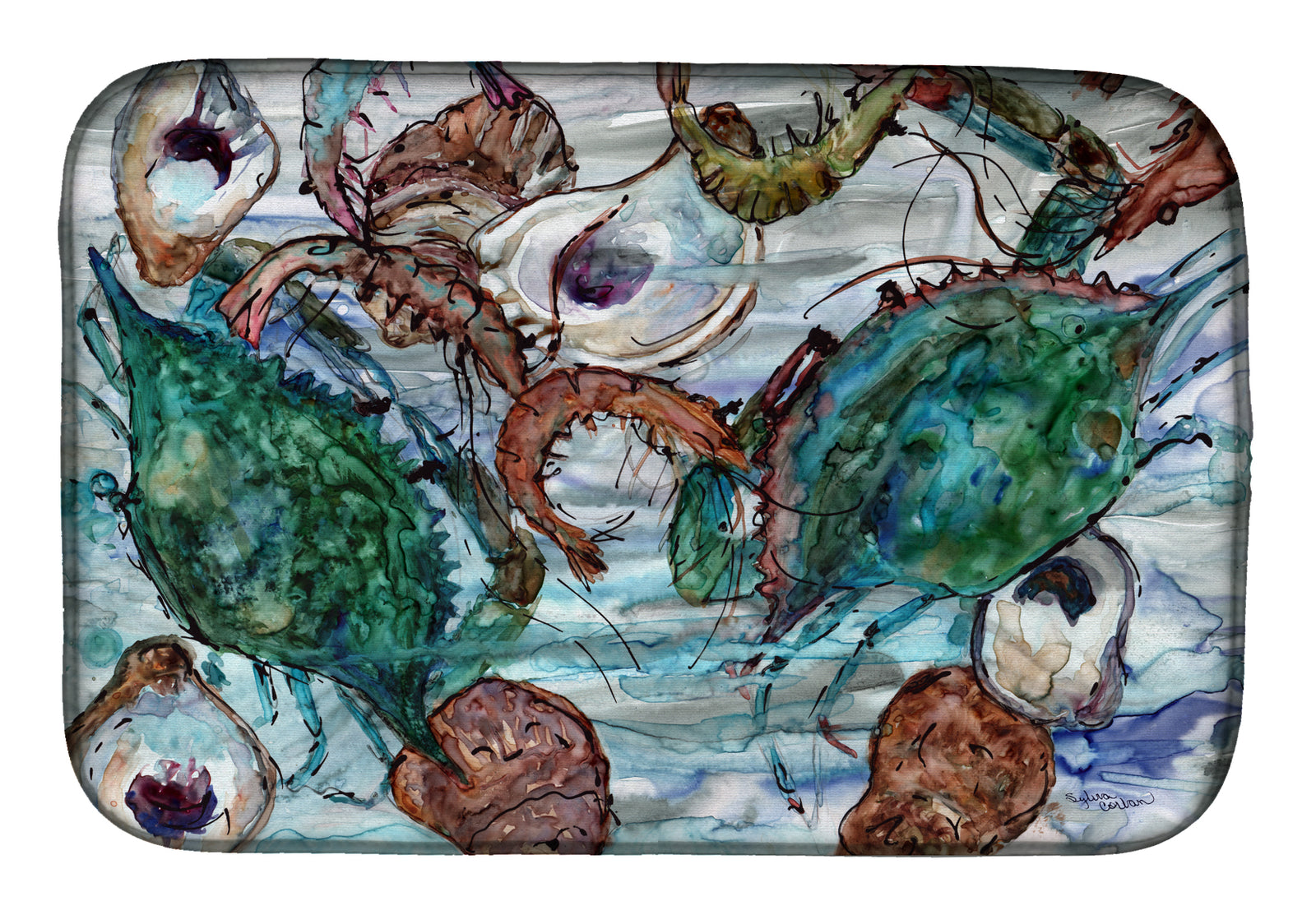 Shrimp, Crabs and Oysters in water Dish Drying Mat 8965DDM  the-store.com.