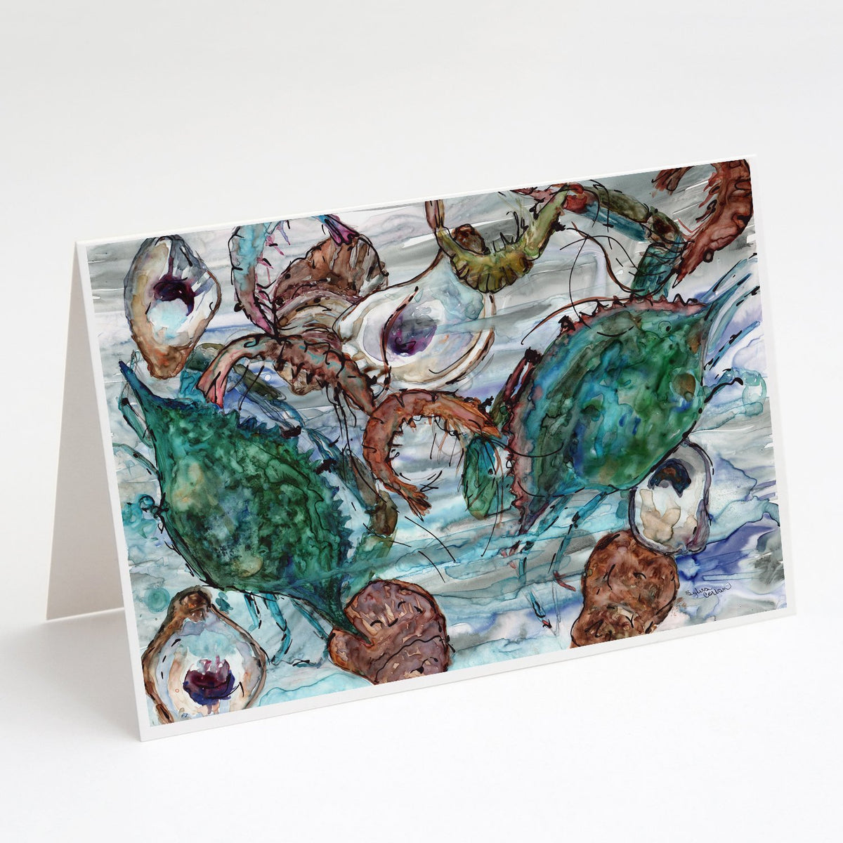 Buy this Shrimp, Crabs and Oysters in water Greeting Cards and Envelopes Pack of 8
