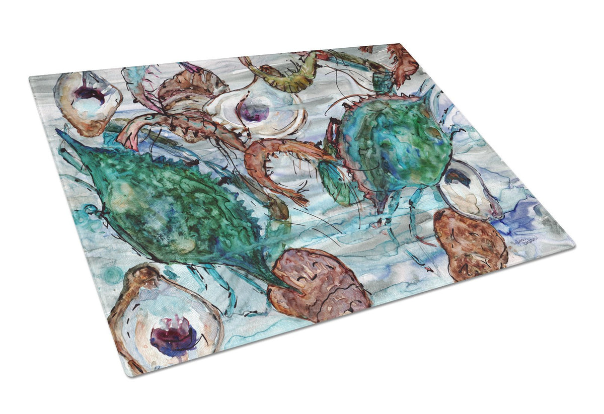 Shrimp, Crabs and Oysters in water Glass Cutting Board Large 8965LCB by Caroline&#39;s Treasures