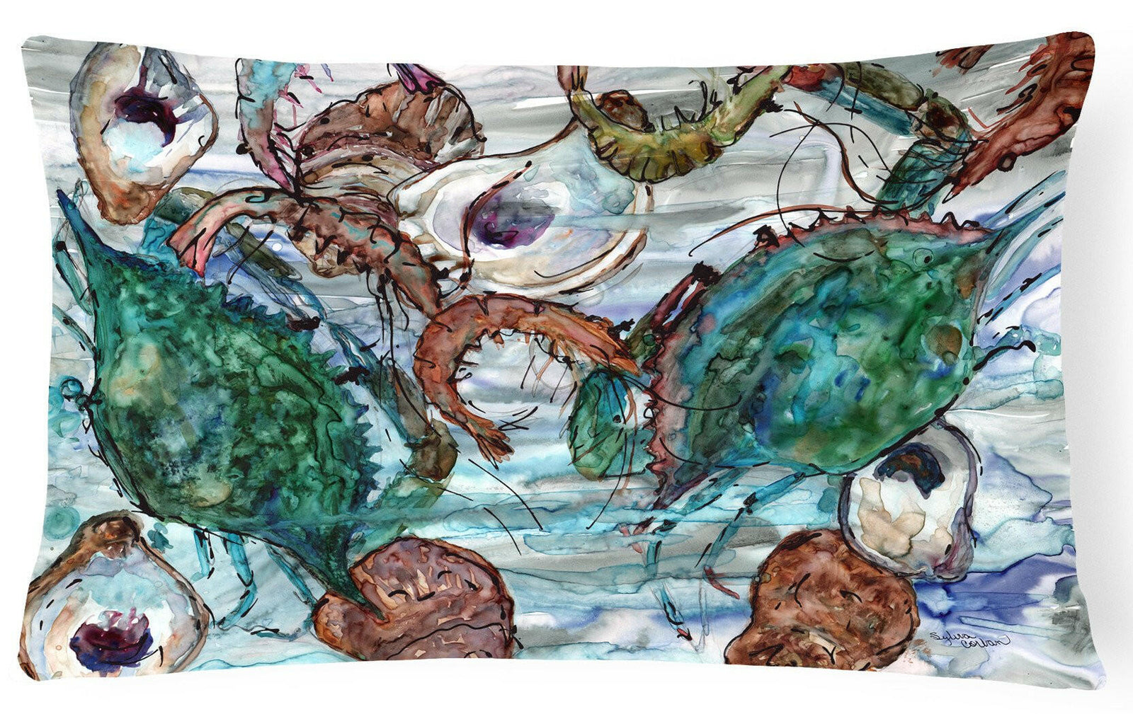 Shrimp, Crabs and Oysters in water Fabric Decorative Pillow 8965PW1216 by Caroline's Treasures