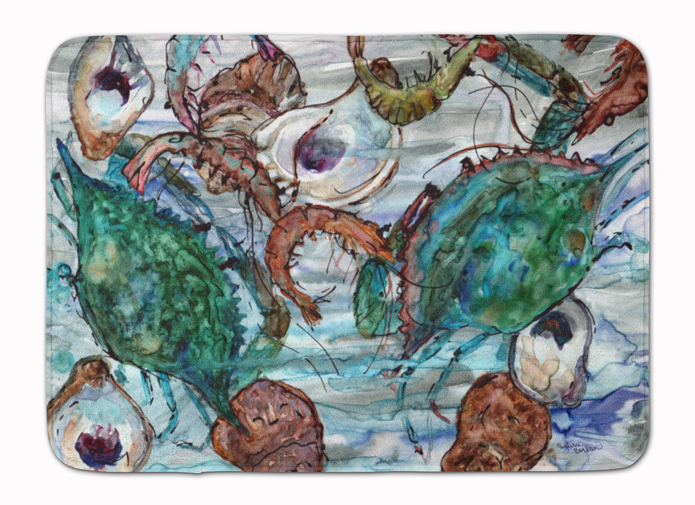 Shrimp, Crabs and Oysters in water Machine Washable Memory Foam Mat 8965RUG - the-store.com