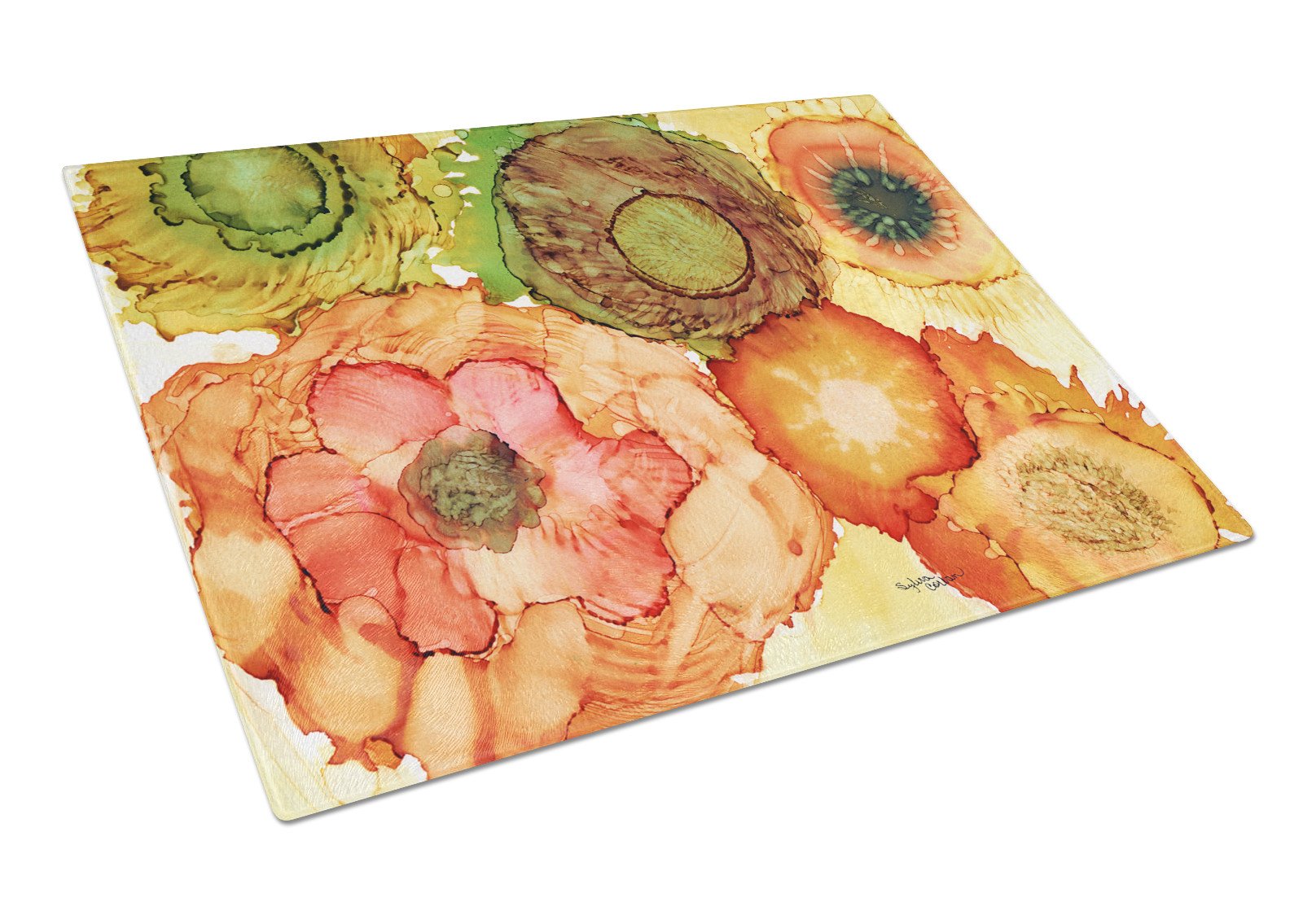 Abstract Flowers Blossoms Glass Cutting Board Large 8970LCB by Caroline's Treasures