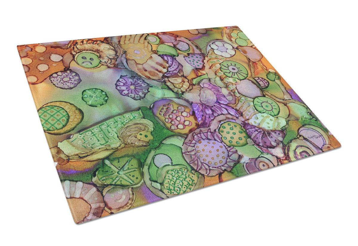 Abstract in Purple Green and Orange Glass Cutting Board Large 8971LCB by Caroline&#39;s Treasures
