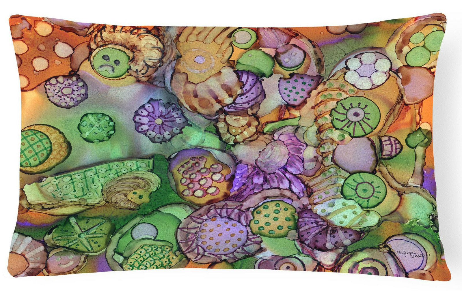 Abstract in Purple Green and Orange Fabric Decorative Pillow 8971PW1216 by Caroline's Treasures