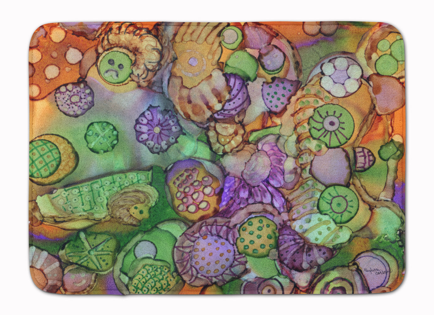 Abstract in Purple Green and Orange Machine Washable Memory Foam Mat 8971RUG - the-store.com
