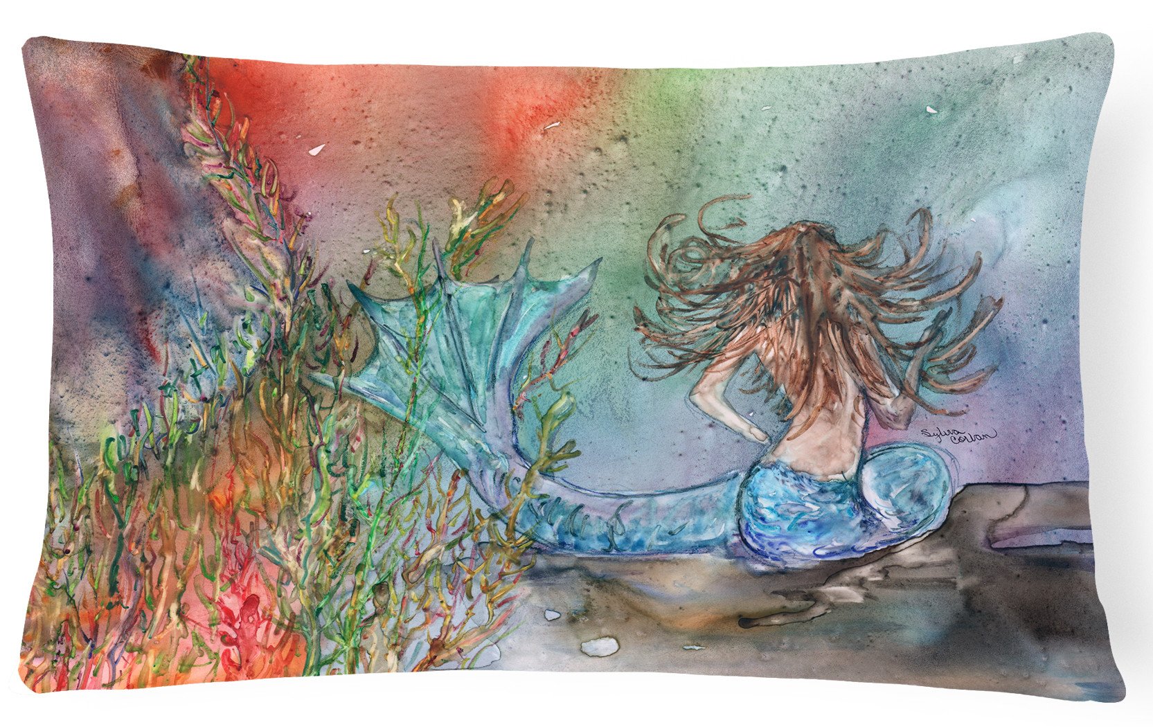 Brunette Mermaid Water Fantasy Fabric Decorative Pillow 8972PW1216 by Caroline's Treasures