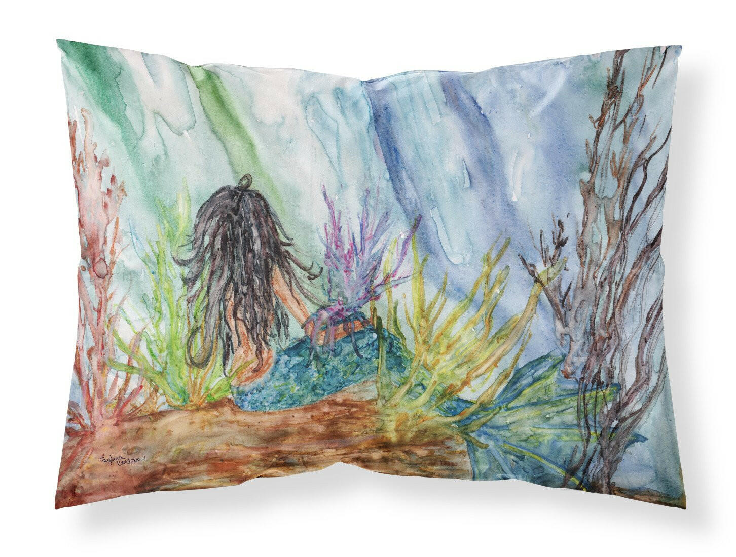 Black Haired Mermaid Water Fantasy Fabric Standard Pillowcase 8974PILLOWCASE by Caroline's Treasures