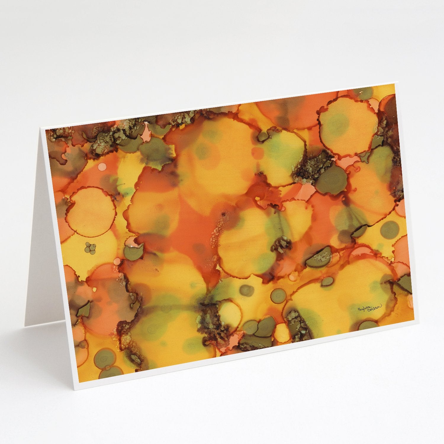 Buy this Abstract in Orange and Greens Greeting Cards and Envelopes Pack of 8