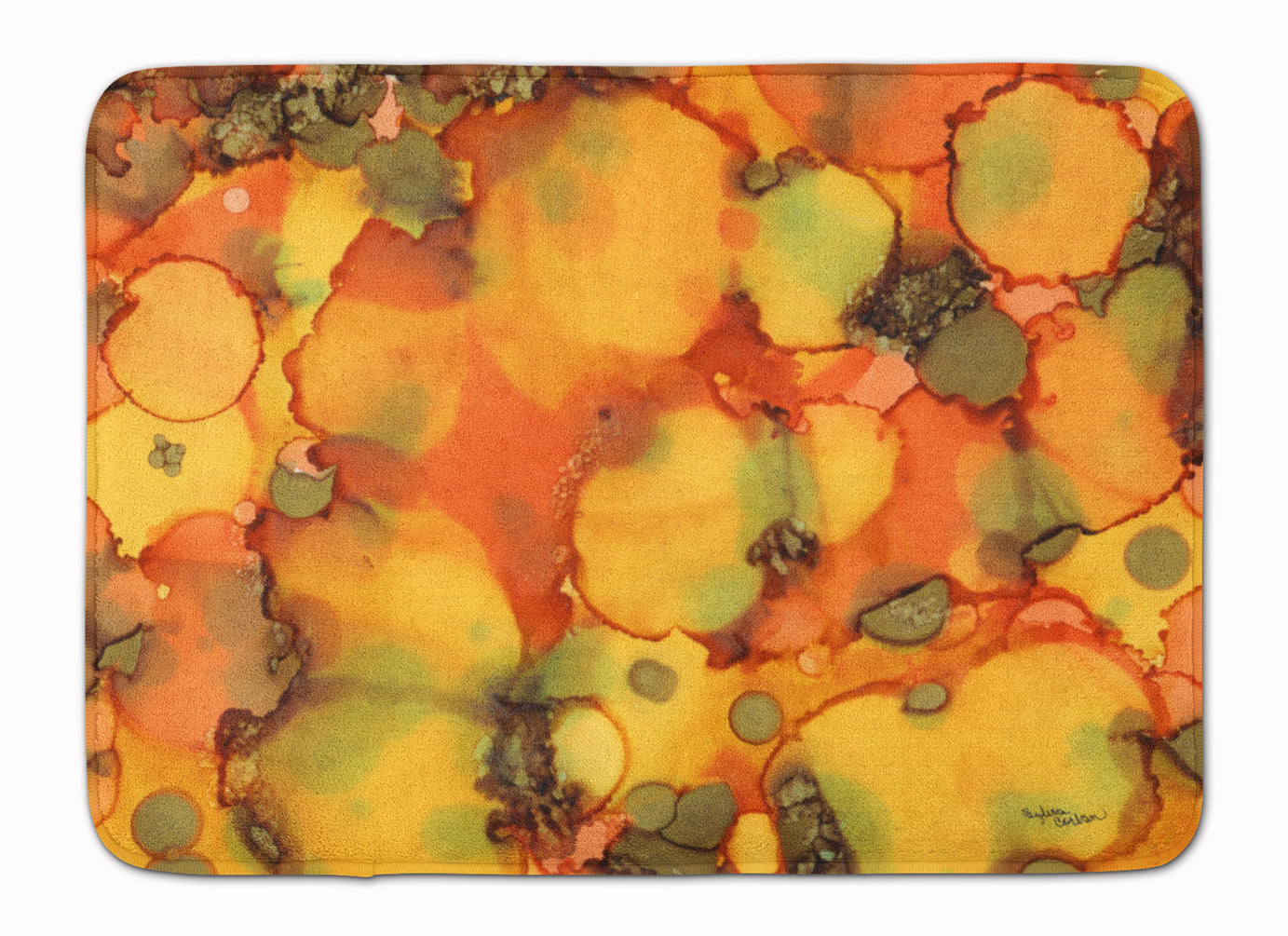 Abstract in Orange and Greens Machine Washable Memory Foam Mat 8976RUG - the-store.com