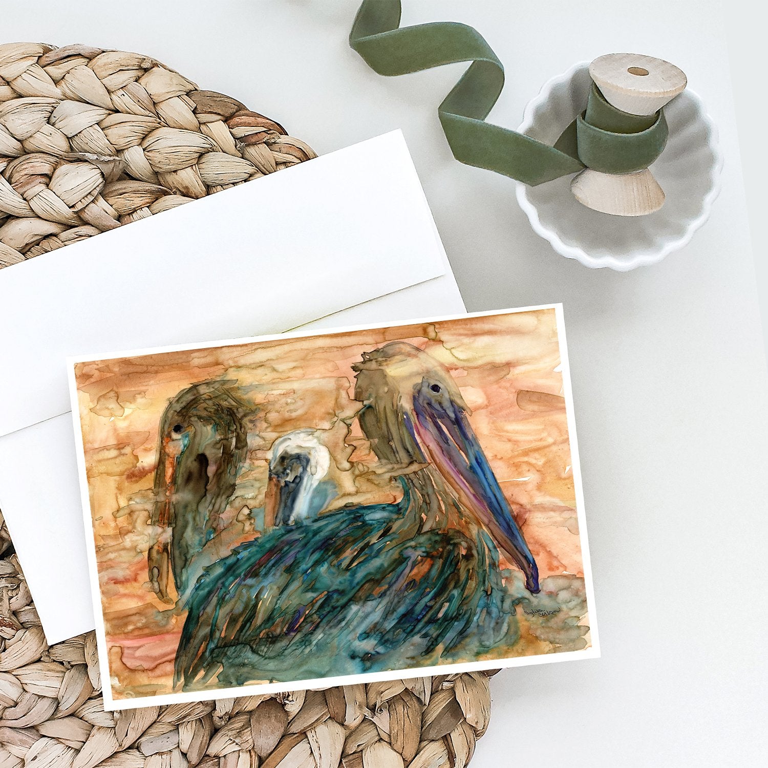 Abstract Pelicans Greeting Cards and Envelopes Pack of 8 - the-store.com