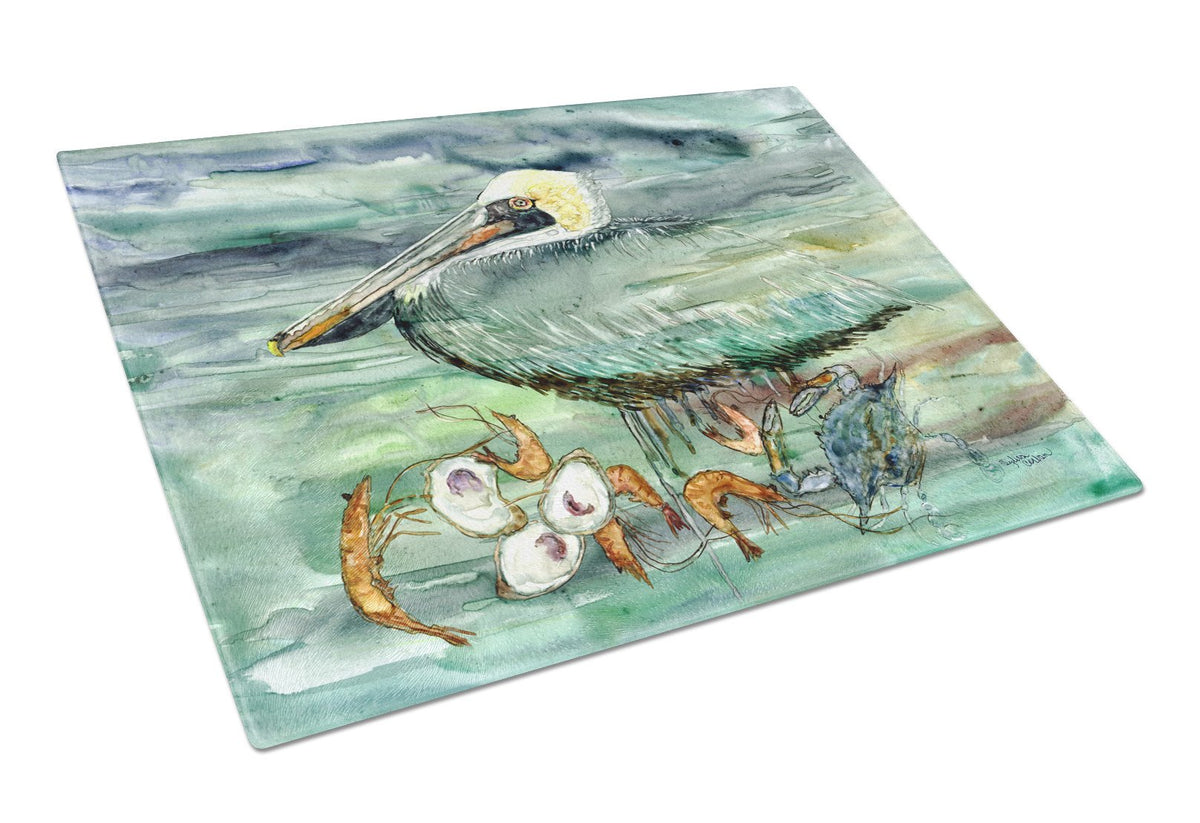 Watery Pelican, Shrimp, Crab and Oysters Glass Cutting Board Large 8978LCB by Caroline&#39;s Treasures