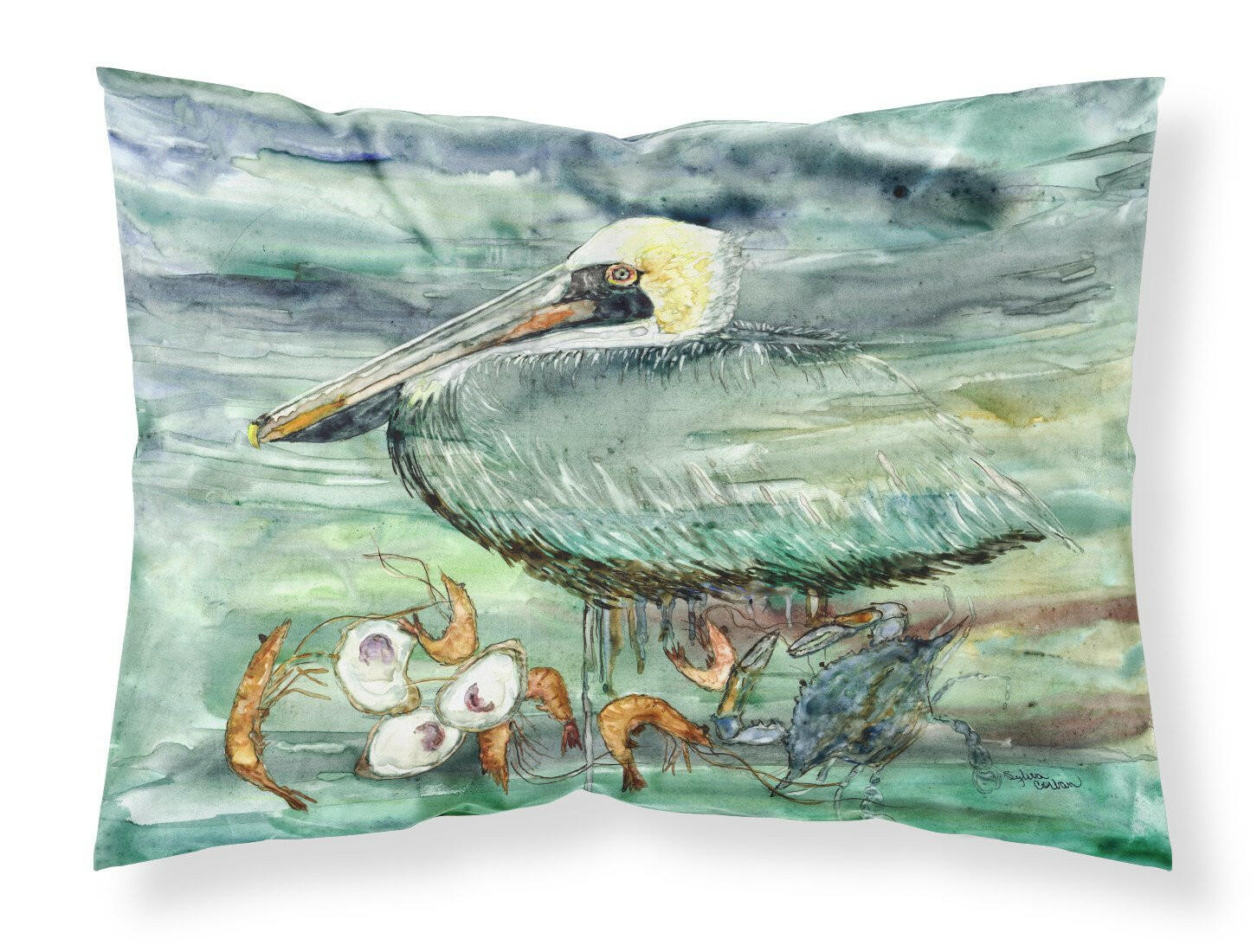 Watery Pelican, Shrimp, Crab and Oysters Fabric Standard Pillowcase 8978PILLOWCASE by Caroline's Treasures