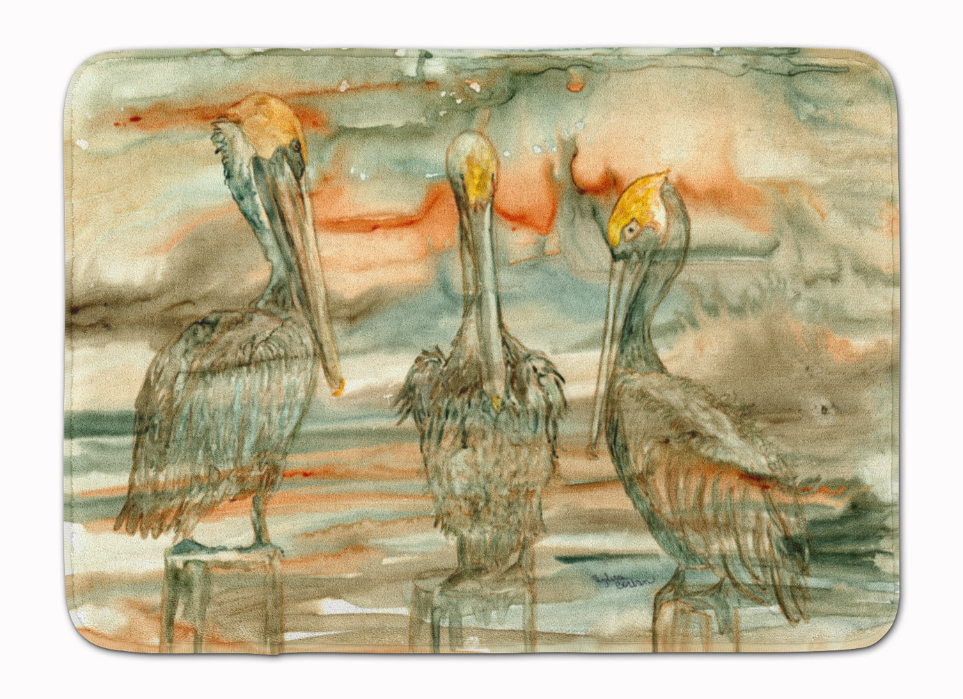 Pelicans on their perch Abstract Machine Washable Memory Foam Mat 8980RUG - the-store.com